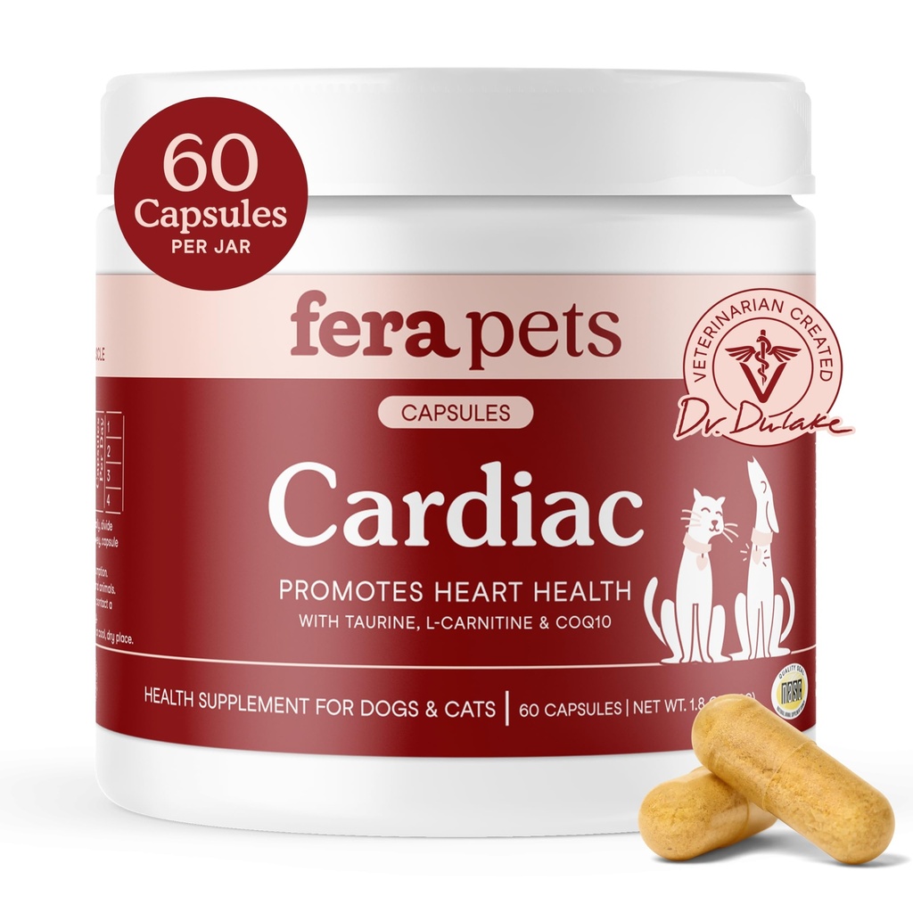 Fera Pets Taurine for Dogs & Cats - Heart Supplement, 60 Capsules | Heart Supplement with Taurine, L-Carnitine, & CoQ10 that Promotes Normal Circulation and Heartbeat