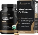 Capsules de café 100% Bio Mushroom - Supplément énergie naturelle avec 130 mg de caféine provenant d'extraits brevetés de café vert breveté et Guayusa pour l'énergie et le focus sans jitter (30 portions)