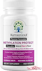 Protégez la méthylation - Méthyl B12 avec du méthylfolate pour le supplément de soutien du MTHFR, Vitamines méthylées de cerise naturelle B-12 Plus 5 mthf, sans gluten(60 comprimés)