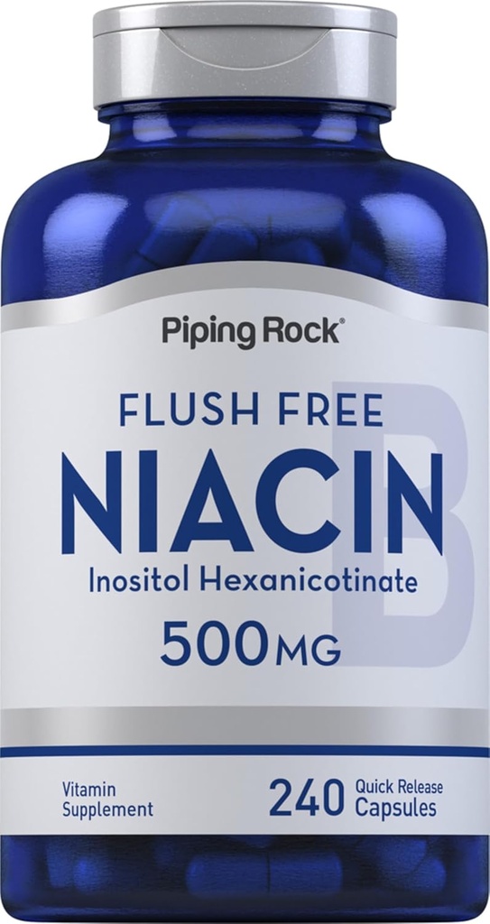 Piping Rock Niacine 500mg , sans flush , 240 capsules , supplément de vitamine B3 , sans OGM , sans gluten