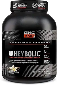 GNC AMP Poudre de protéines éprouvées cliniquement, 40g de protéines de lactosérum, BCAA, Leucine, Augmente la force musculaire, Bâtiment musculaire, 3ème partie testée, Sans gluten, Vanille classique, 33 portions