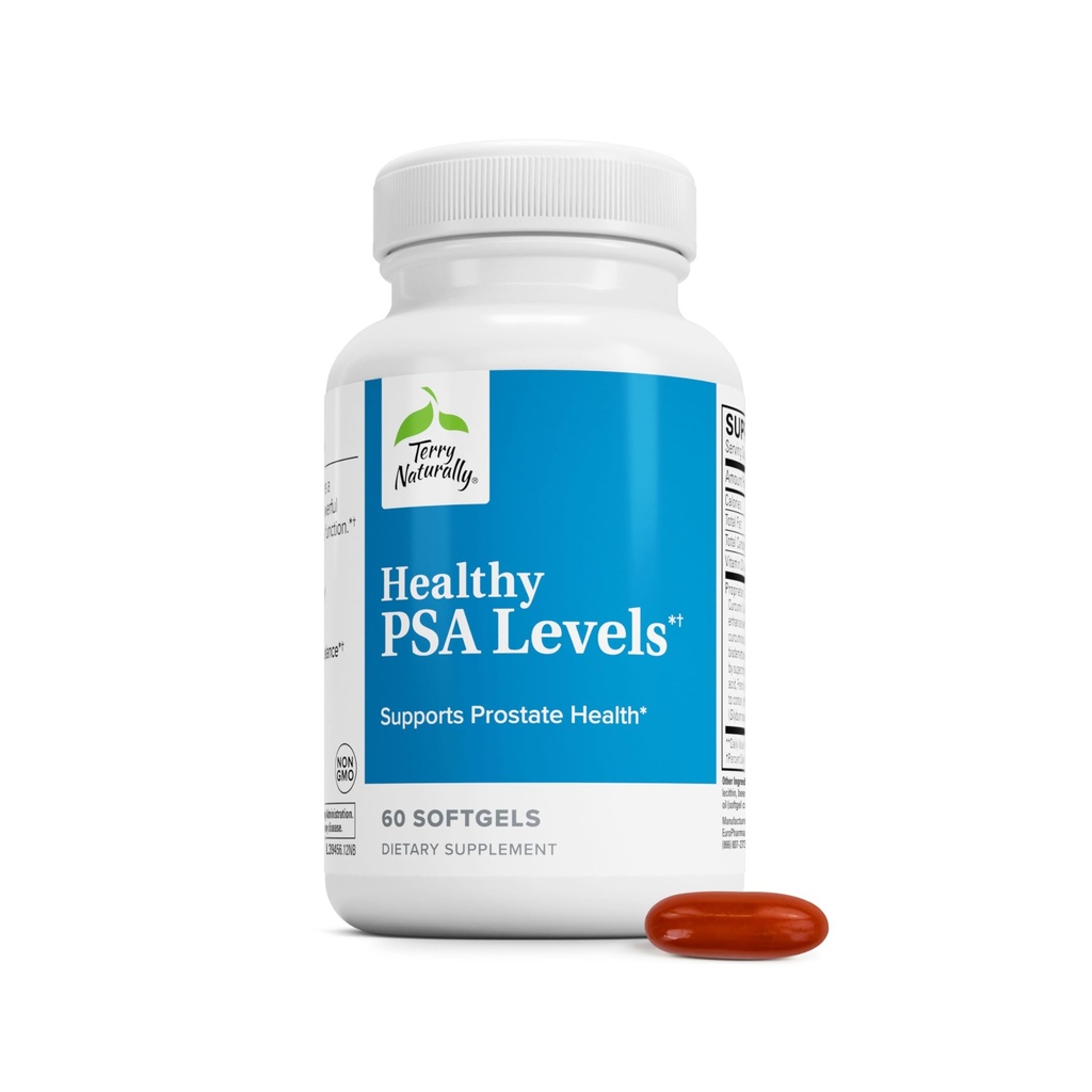 Terry Naturally Healthy PSA Levels - Supplément diététique pour un soutien sain de la prostate et de l'équilibre hormonal - Supplément à base de plantes avec Curcumine, huile essentielle curcuma et extrait de graines de raisin - 60 Softgels