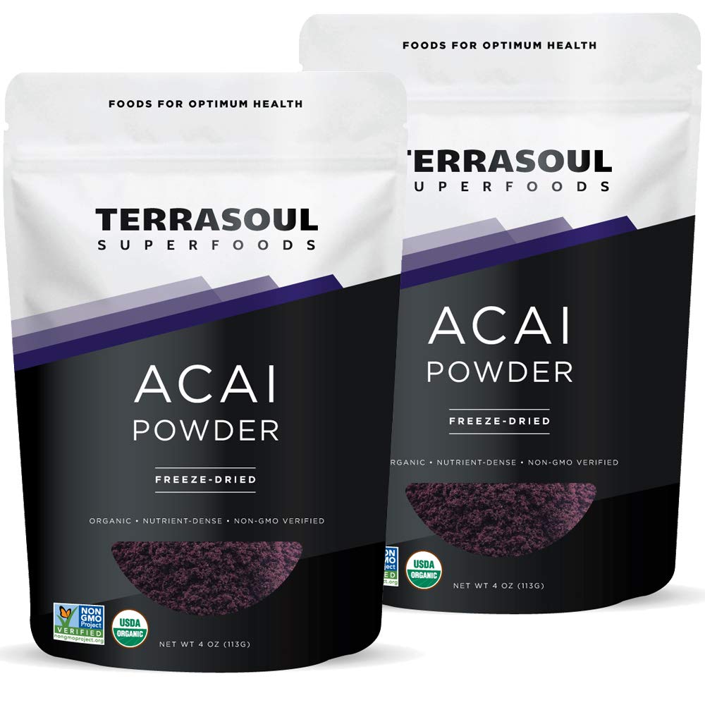 Terrasoul Superfoods Poudre de baies d'açai biologique, 4 oz (paquet de 2), congelé-séché pour la fraîcheur, Omega Fats Boost pour les bols de smoothie, et les recettes de superaliments emballés antioxydants