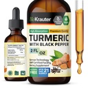 BIO KRAUTER Turmeric Supplement Teinture - 1200 mg Turmeric Curcumine avec extrait de poivre noir - sans alcool et sans sucre - gouttes de végétalien 2 Fl.Oz.