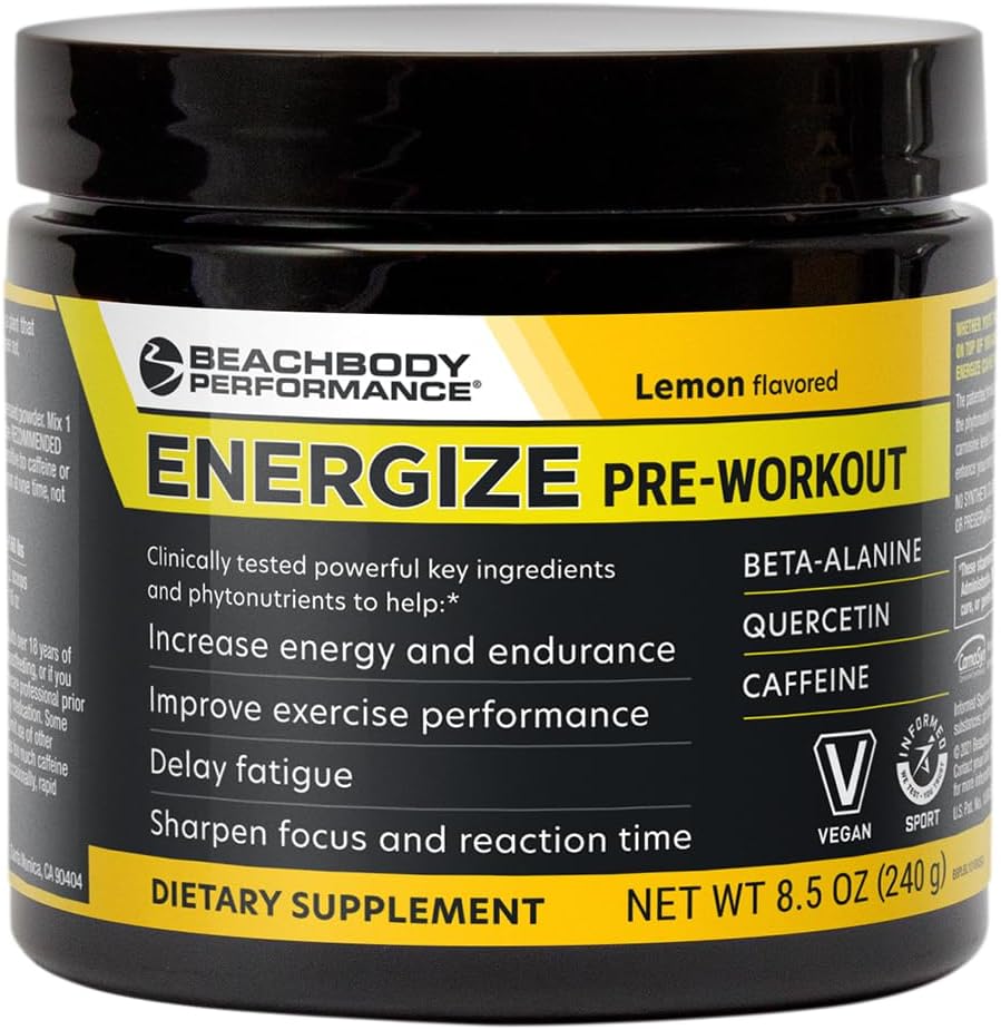 BODi Energize Pre Workout Powder - Bêta-Alanine, Quercetin et formule de caféine à faible teneur en sodium pour l'énergie et la concentration accrue, augmenter le supplément d'énergie et d'endurance, Lemon Aromatisé, 40 portions
