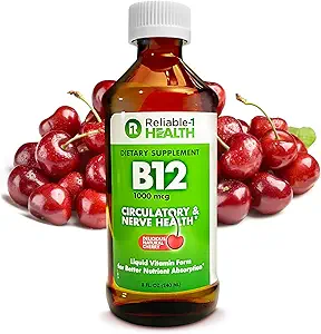 Fiable-1 Laboratoires Vitamine liquide B12 Supplément quotidien 1000mcg pour les hommes et les femmes adultes - Saveur de cerise naturelle