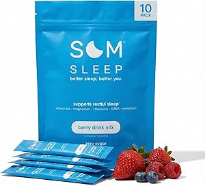 Sommeil de Sommeil, Mélange de poudre de sommeil calme, 3mg Mélatonine, Magnésium, Vitamine B6, L-Theanine et GABA – Vegan, Zéro Sucre, Keto Friendly – Berry, 10-Pack