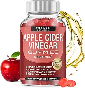 Gommies de vinaigre de cidre de pomme Toplux - 1000mg de vinaigre de cidre de pomme avec B12, racine de betterave, grenade pour système immunitaire, désintoxication et nettoyage, Gommy Alternative aux capsules de vinaigre de cidre de pomme, pour les hommes femmes, 60 Gommies