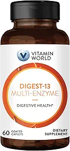 Vitamin World Digest-13 Multi-Enzyme, 1010mg Digestive Enzymes Blend with Amylase, Bromelain, Papain & Lipase for Digestion and Absorption, Digestive Enzymes for Bloating & Gas, 60 Caplets