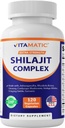 Capsules Vitamatic Shilajit Complex, faites avec Ashwagandha, Rhodiola, Ginseng, Cordyceps, Ginkgo, Nettle, Turmeric - 120 Capsules Veggie - Extra Strength Shilajit Extrait pour hommes et femmes