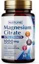 Citrate de magnésium 1000mg - Supplément complexe de magnésium Max Absorption et haute puissance pour le coeur, le muscle, le nerf, la santé osseuse et le stress - Non-OGM, sans gluten - 60 Capsules Vegan