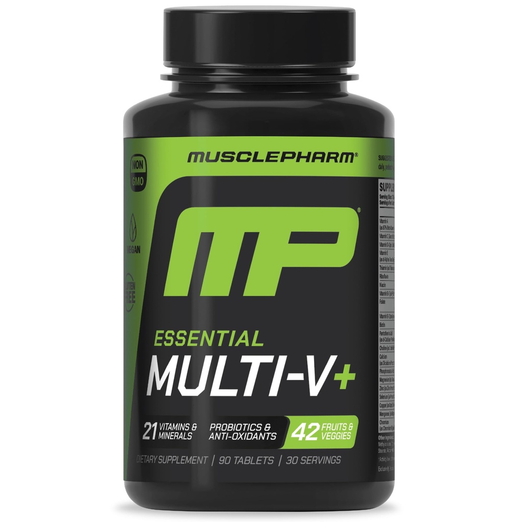L'essentiel musculaire Pharm Multi-V+, Multi-Vitamine de l'athlète, Énergie améliorée, Performance et santé immunitaire, Multivitamine quotidienne pour les hommes et les femmes avec Minéraux Plus Probiotiques, 90 comprimés, 30 portions