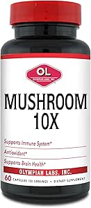 Olympian Labs 10X Capsules de supplément de champignons - Formule complète soutenant le système immunitaire, antioxydant, santé du cerveau - 60 Capsules (30 portions)