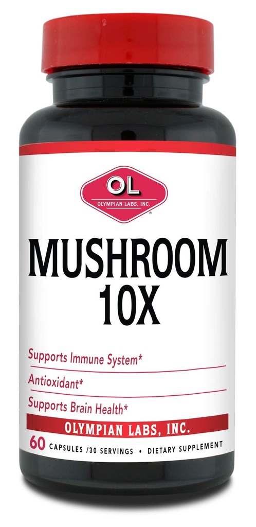 Olympian Labs 10X Capsules de supplément de champignons - Formule complète soutenant le système immunitaire, antioxydant, santé du cerveau - 60 Capsules (30 portions)