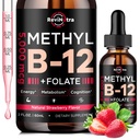 Vitamine B12 gouttes liquides, B12 vitamines 5000 mcg, supplément complexe de vitamine B avec méthylcobalamine B12 Sublingual, Vitamine B6, Folate pour l'énergie, Cerveau, Santé cardiaque, Fraise végétalienne Flavor 2 Fl Oz