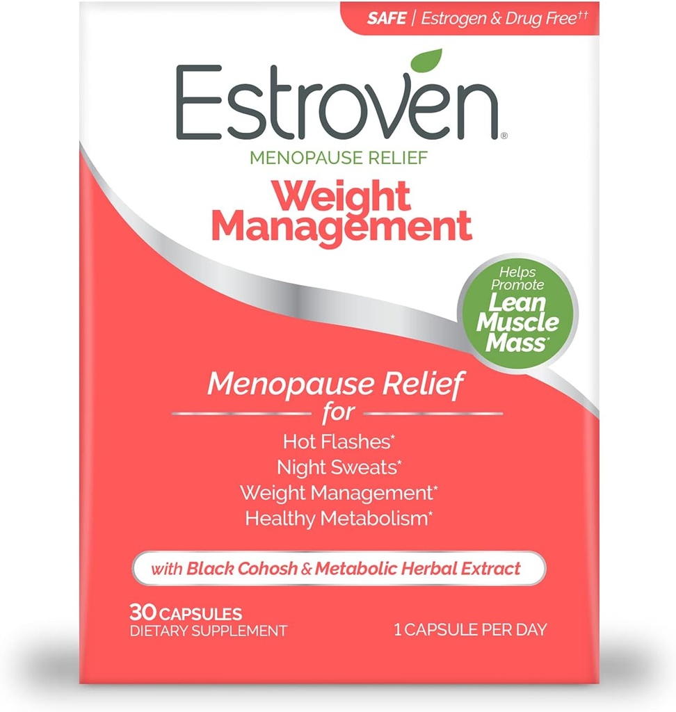 Estroven Ménopause Relief Weight Management 60 & 30 Compte cliniquement prouvé Gérer le poids Flashs chauds Sueurs de nuit