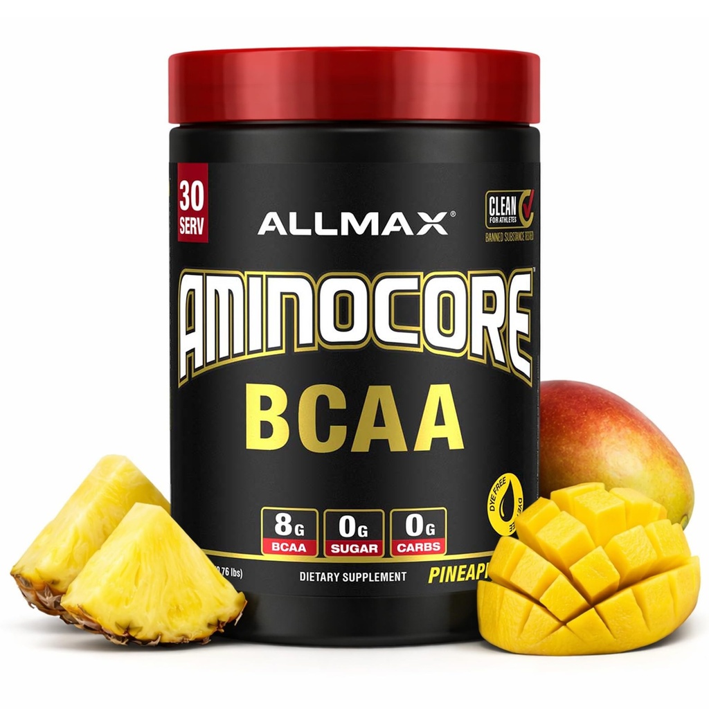 ALLMAX AMINOCORE BCAA Powder for Workout Muscle Recovery & Increased Endurance - Sugar Free, No Fillers 8.18 Grams Bcaas Amino Acids, B Vitamins for Women and Men - 30 Servings | Pineapple Mango, 345g
