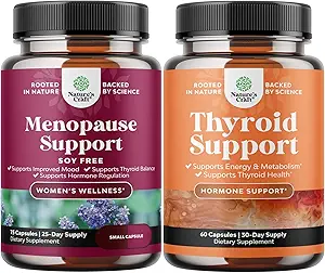 Ensemble de supplément de ménopause sans soja pour les femmes pour la sueur nocturne Flashs chauds Mood Support et Hormone Balance and Herbal Thyroïde Support Complex - Mood Enhancer supplément d'énergie pour la santé thyroïde