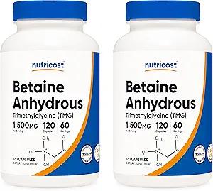 Nutricost Betaine Anhydre Caps 1500mg, 60 portions par bouteille (2 bouteilles)