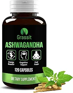Grassit Ashwagandha Supplément 500 mg/120 Capsules Meilleur naturel Ashwagandha Capsule pour le bien-être général