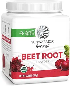 Sunwarrior Beet Root Powder Oxyde nitrique Augmenter Stamina Sang et flux Circulation Naturel Non-OGM Keto Vegan Superfood pour les smoothies Acai Pudding Baking 360g sq tub (90 portions) Récolte biologique