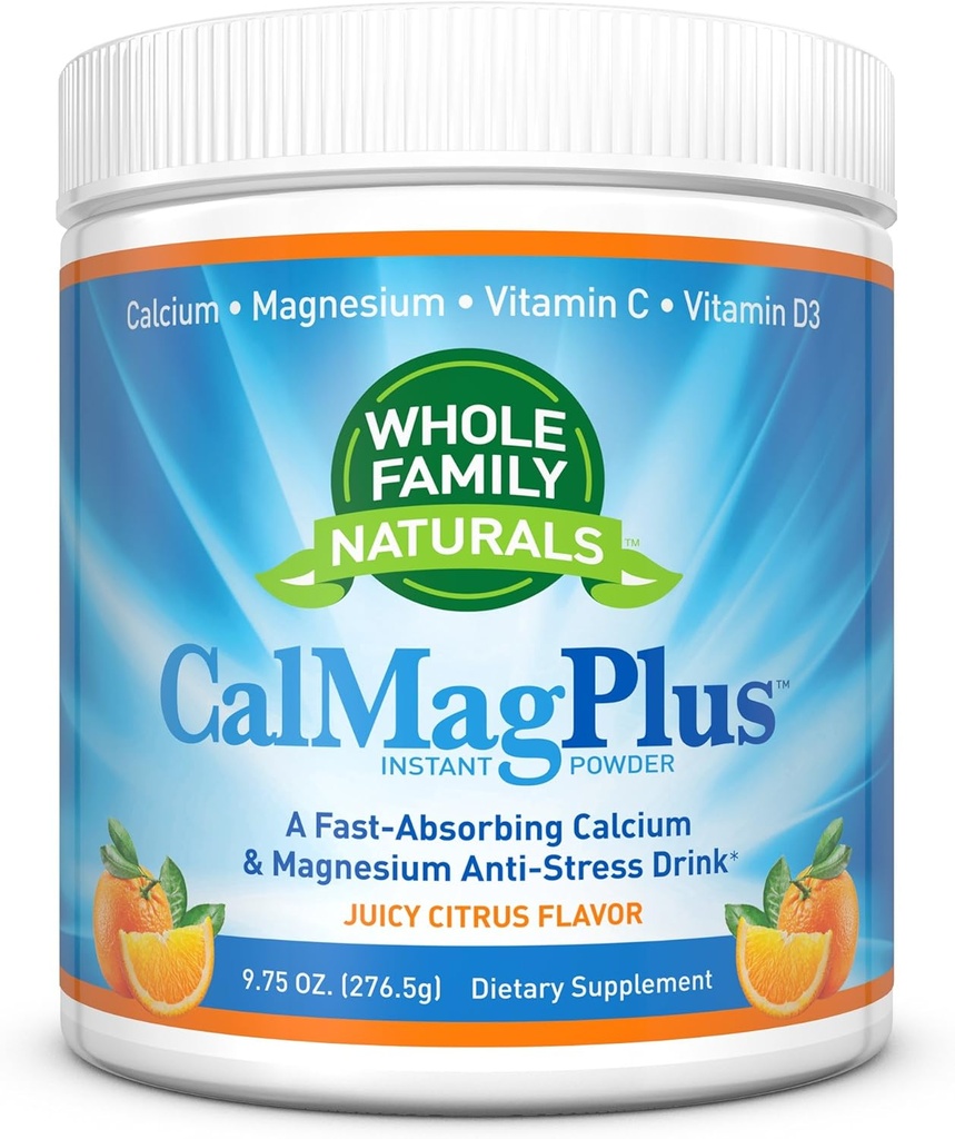 Calcium Magnesium Powder Supplement - CalMag Plus with Vitamin C & D3 - Gluten Free, Non GMO, Orange Tangerine Flavor - Cal Mag Drink - Calcium Supplement with Magnesium for Natural Calm