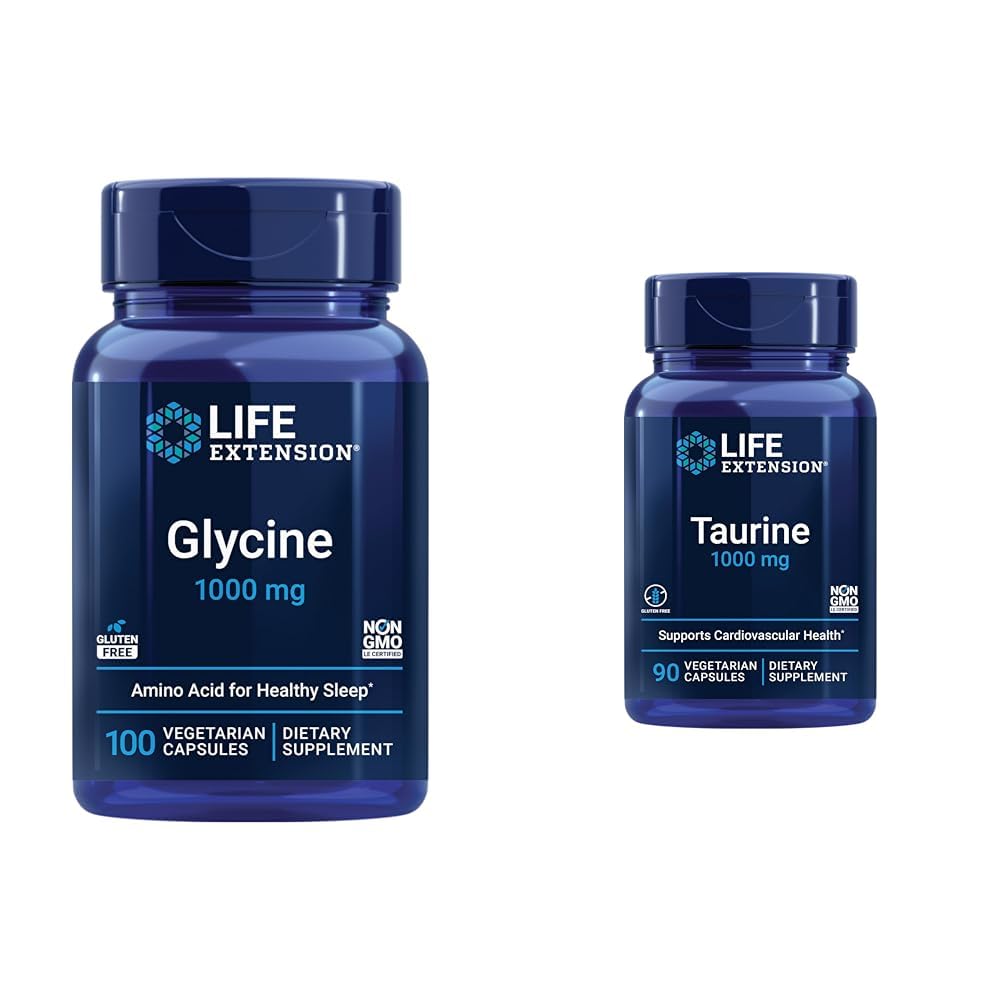 Prolongation de la vie Glycine 1000 mg, favorise la relaxation, le sommeil sain et la taurine, pur supplément acide aminé taurine, coeur, foie et santé du cerveau