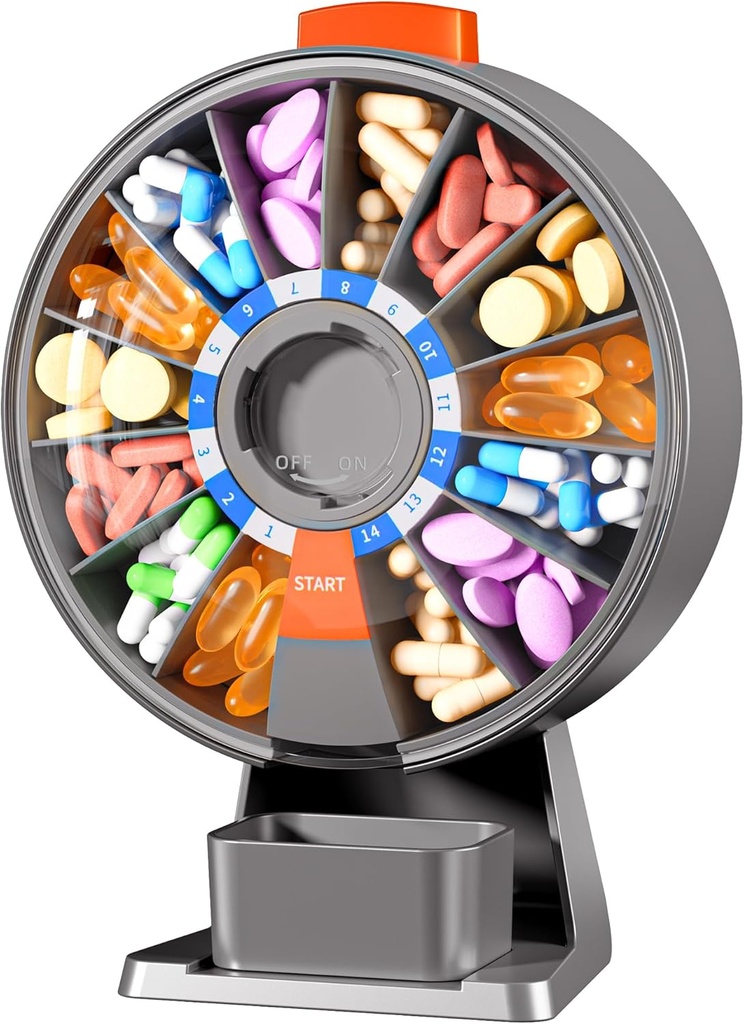 Organisateur de grande pilule Zoksi, boîte à pilules quotidienne pour 7 ou 14 jours, distributeur mural de pilules pour la médecine, vitamine ou suppléments, cas de pilule hebdomadaire avec bouton presse facile (Grey)