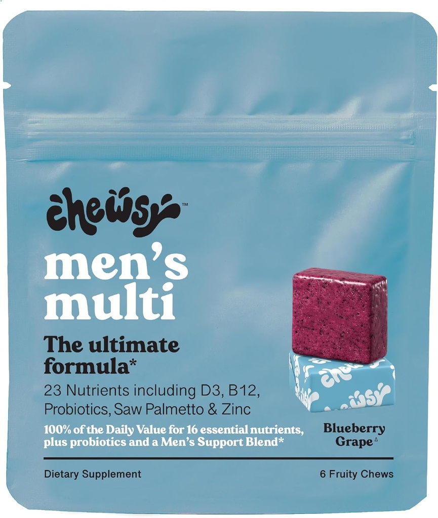 Chewsy - Men's Multivitamin Chews - Immune et soutien énergétique, vitamine A, B12, C, D3, E, probiotiques, Saw Palmetto, Zinc - 6 jours d'approvisionnement