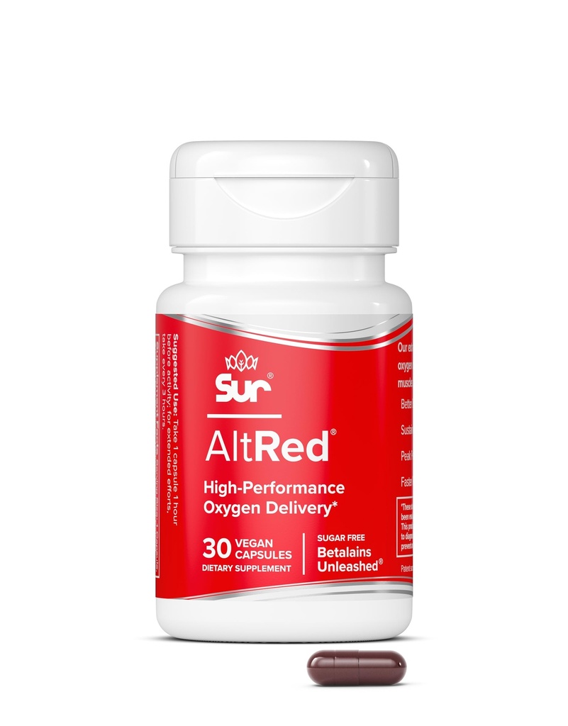 AltRed Sur Beet Root Capsules pour la récupération musculaire et la nutrition sportive - 25% Betalain Extract Pre Workout & Nitric Oxide Supplément pour athlètes d'endurance - NSF certifié pour le sport