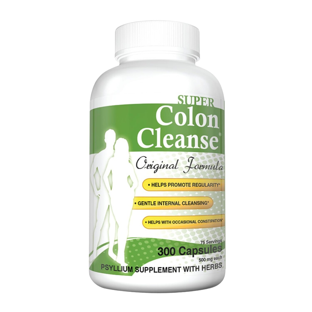 Health Plus Super Colon Cleanse Formule originale (1990-2025), 300 Capsules, 6 Nettoie - Soutien digestif, Relief de constipation avec Psyllium Husk et Senna Leaf