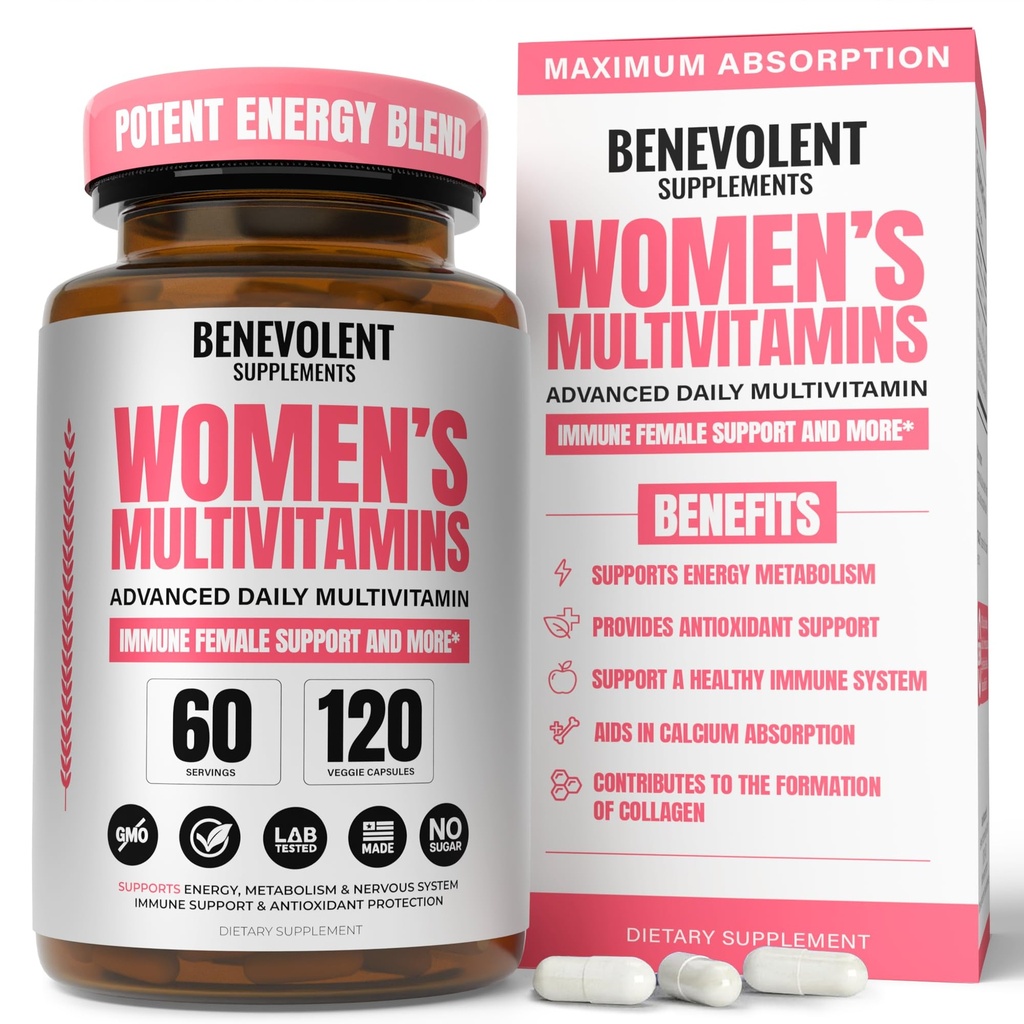 Multivitamine pour les femmes - Supplément pour l'énergie, l'immunité et le soutien des femmes - Vitamines quotidiennes pour les femmes avec biotine, calcium, magnésium - Non-OGM, femmes végétariennes Multivitamine - 120 capsules
