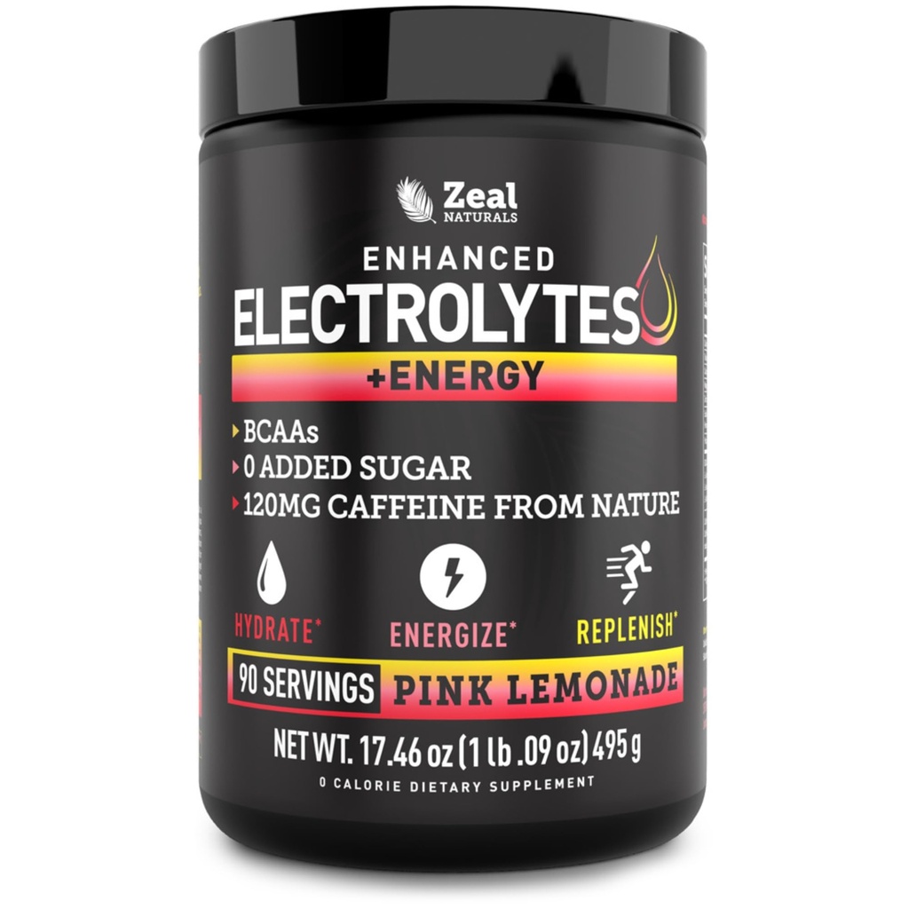 Pré-entraînement Electrolyte + Mélange de poudre d'énergie (90 portions) Lémonade rose w/ 0 Sucre + BCAAs + B-Vitamines Supplément Electrolyte w Potassium Zinc & Magnésium pour l'hydratation - Kéto Electrolytes