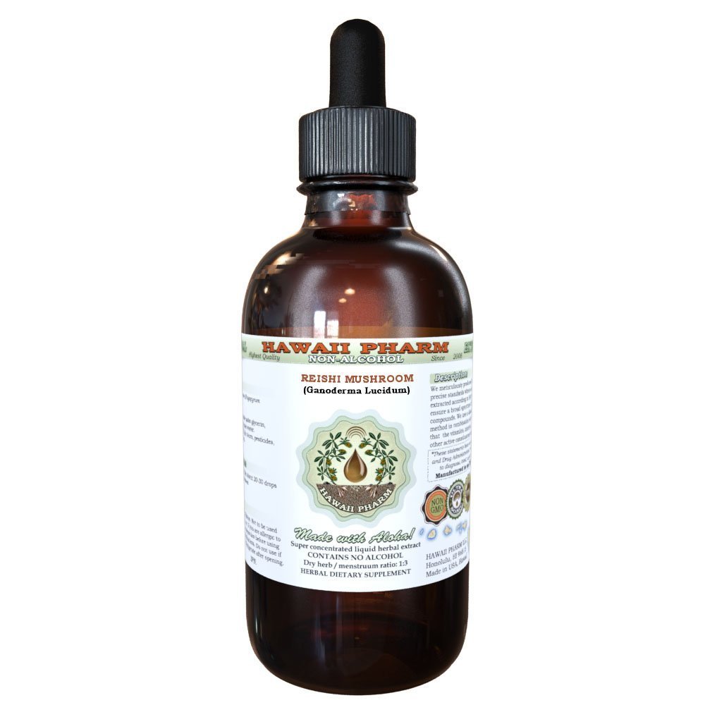 Reishi Extrait liquide sans alcool - Tonique des Empereurs, Bio Reishi Champignon (Ganoderma Lucidum) Champignon séché Glycérite supplément naturel à base de plantes, Hawaii Pharm, États-Unis 2 fl.oz