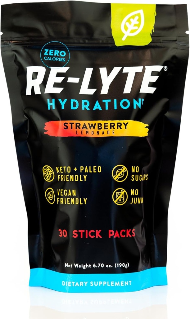 REDMOND Re-Lyte Hydration Electrolyte Drink Powder Mix (Strawberry Lemonade) 30 Stick Packs