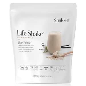 Shaklee Life ShakeeTM Protéine végétale Vanille française - Remplacement complet des repas par 20g de protéines, 6g de fibre, 24 vitamines et minéraux - Soutient la satiété et le poids santé - Non-OGM - 14 portions