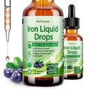 Supplément en fer liquide pour femmes hommes et enfants, gouttes de fer végétalien avec vitamine C D, B12, complexe B, liquide à haute puissance avec multivitamine pour l'anémie, soutien énergétique, sang, magnésium doux
