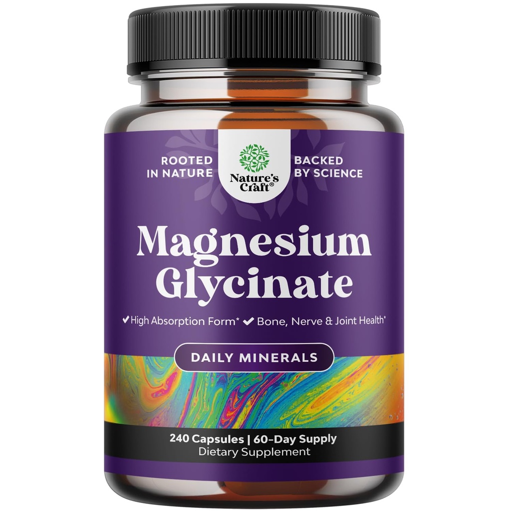 Grossesse d'absorption Glycinate de magnésium Capsules - 500mg Glycinate de magnésium par portion pour calmer Sleep Plus Muscle Bone & Nerve Support - Chélaté 500mg GMP certifié 240 Nombre