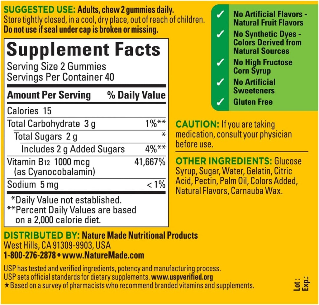 Nature Fabriqué B12 Gommies d'énergie 80 Compte, (paquet de 2), saveur peut varier.