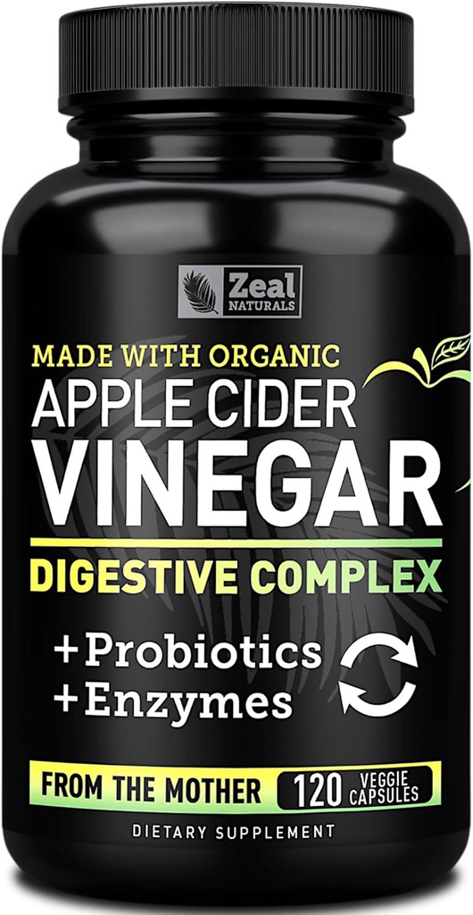 Organic Apple Cider Vinegar Capsules + Digestive Enzymes & Probiotics (1500mg | 120 Capsules) Raw Apple Cider Vinegar Pills & Fiber Supplement for Gut Health, Immune Support, Digestion & Detox Cleanse