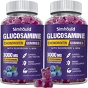 2 packs Glucosamine Chondroitin Gummy - 3000MG Supplément de soutien articulaire extra-fort avec MSM & Elderberry, Flexibilité, antioxydant Immune Support Gummy pour adultes, hommes et femmes