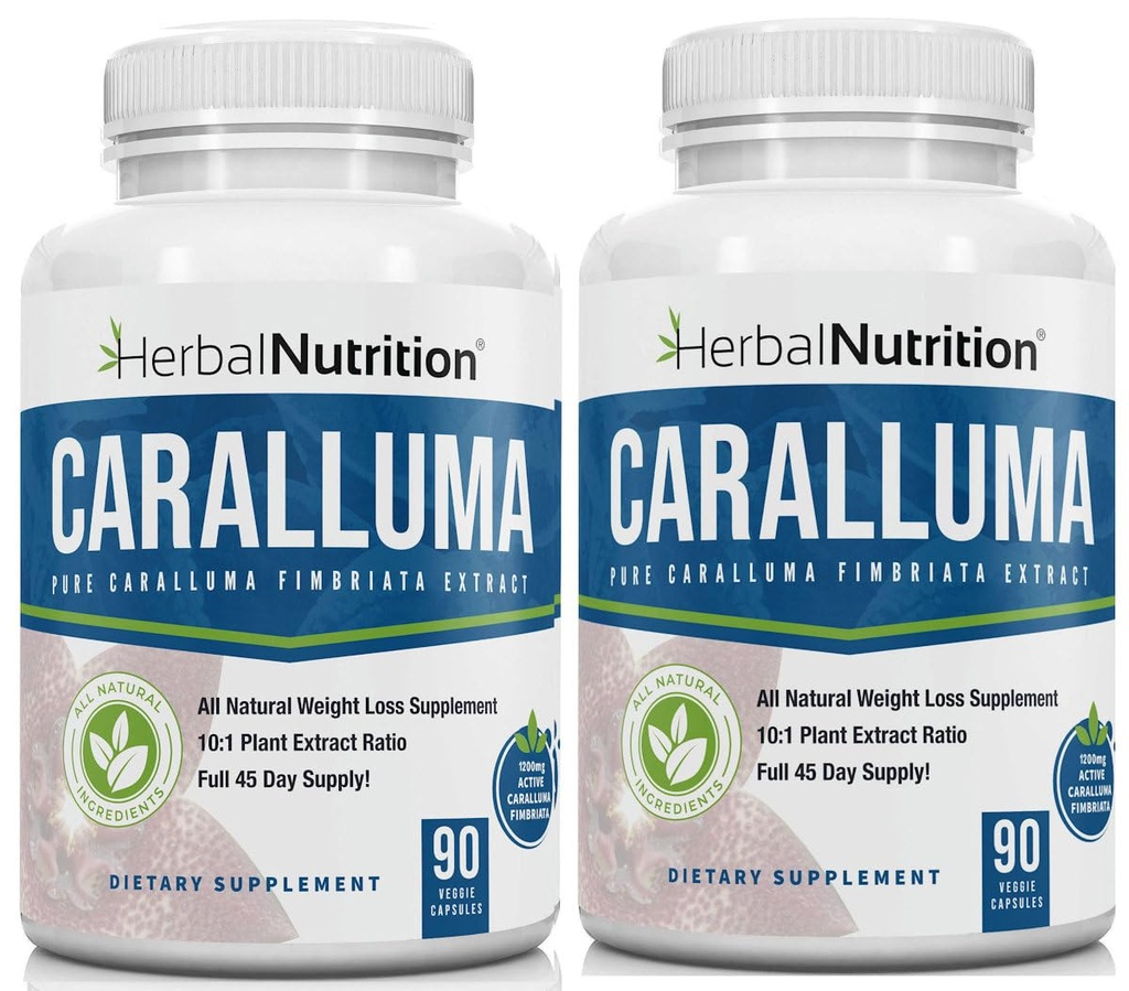Herbal Nutrition Caralluma Fimbriata 180 Capsules Two Bottle Pack Maximum Strength 10:1 Extract Ratio 1200mg All-Natural Diet, Energy, Endurance and Weight Management Supplement
