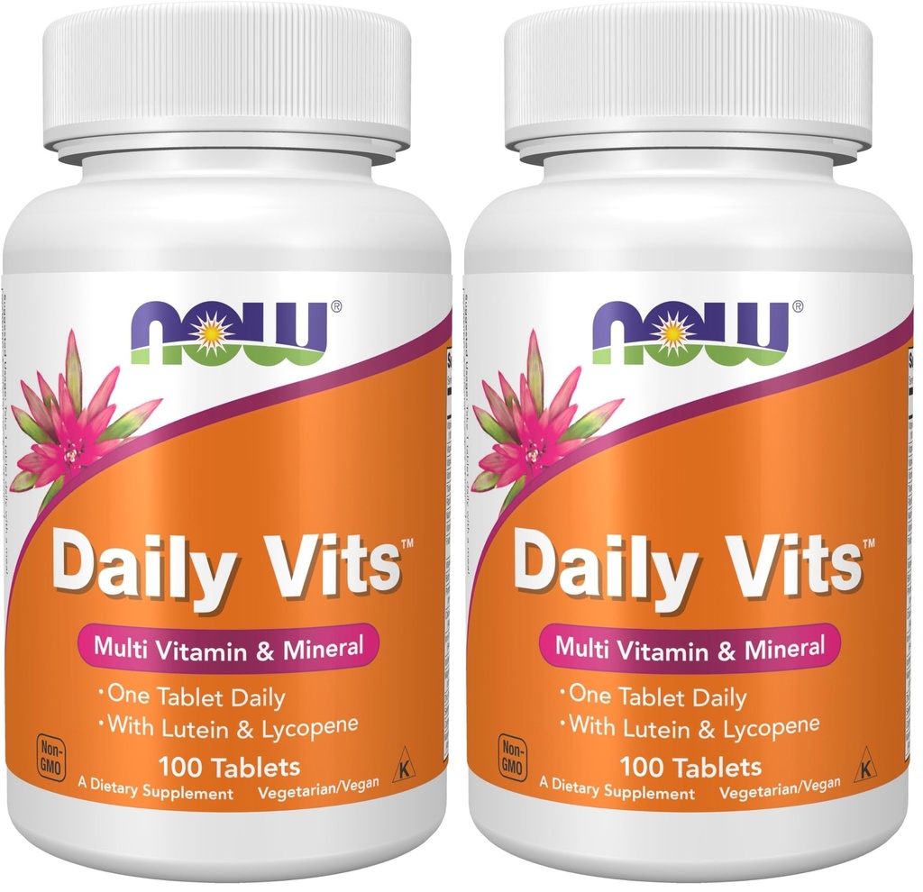 NOW Supplements, Daily Vits™, One Tablet Daily with Lutein & Lycopene, 100 Tablets (Pack of 2)
