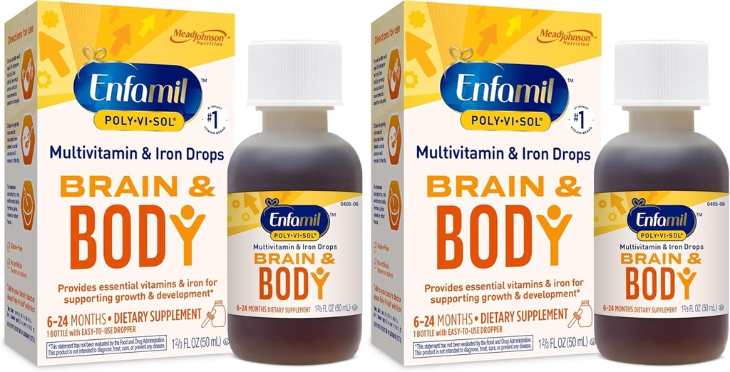 Enfamil Prenatals & Baby Vitamins Poly-Vi-Sol 8 Multi-Vitamins & Iron Supplement Drops for Infants & Toddlers, Supports Growth & Development, 50 mL Dropper Bottle (Pack of 2)