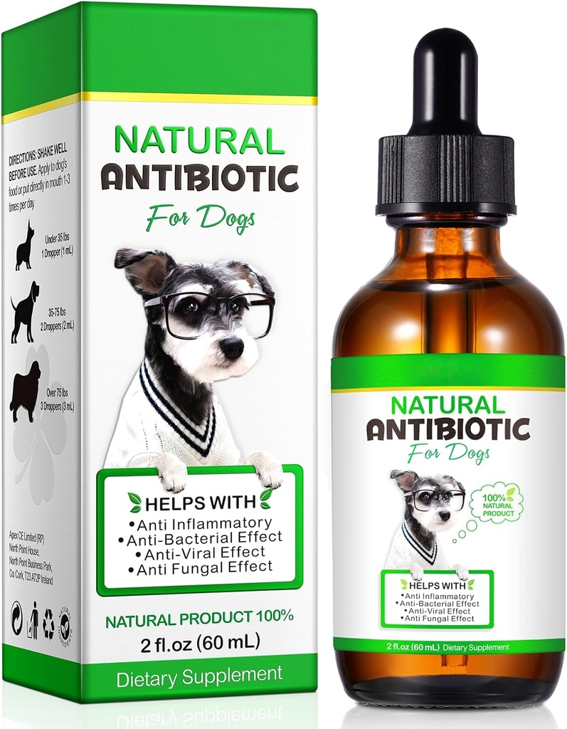 Antibiotiques pour chiens, Antibiotiques naturels pour chiens, compléments de plantes multivitamines pour chiens 60ml