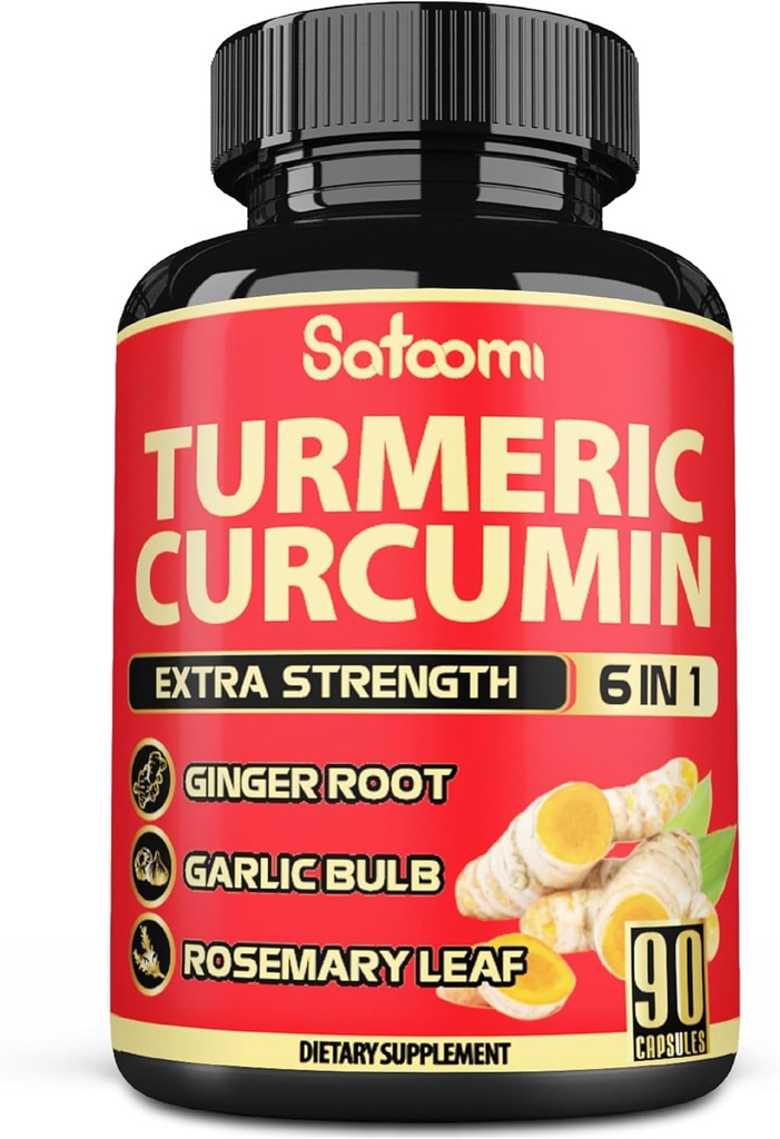Satoomi 6in1 Curcumine curcumine curcumaire supplémentaire - 3 mois d'approvisionnement - 95% Curcuminoïdes avec racine de gingembre, bulbe d'ail, romarin et poivre noir - 90 capsules
