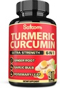 Satoomi 6in1 Curcumine curcumine curcumaire supplémentaire - 3 mois d'approvisionnement - 95% Curcuminoïdes avec racine de gingembre, bulbe d'ail, romarin et poivre noir - 90 capsules
