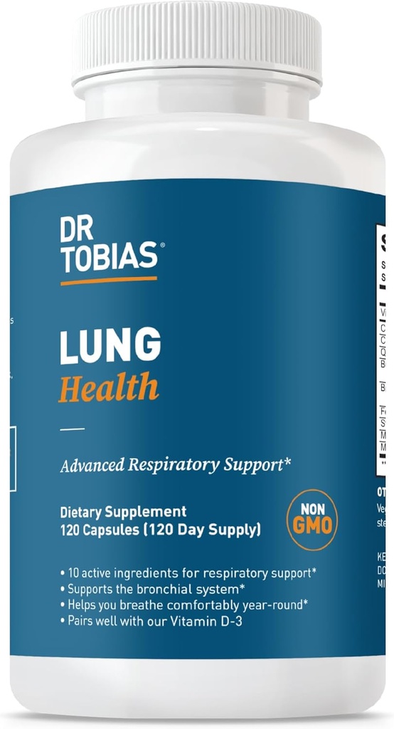 Dr. Tobias Lung Health Supplement with Vitamin C, Butterbur, Quercetin & Bromelain, Advanced Lung Cleanse Detox Formula for Bronchial & Respiratory System, Non-GMO, 120 Capsules, 120 Servings