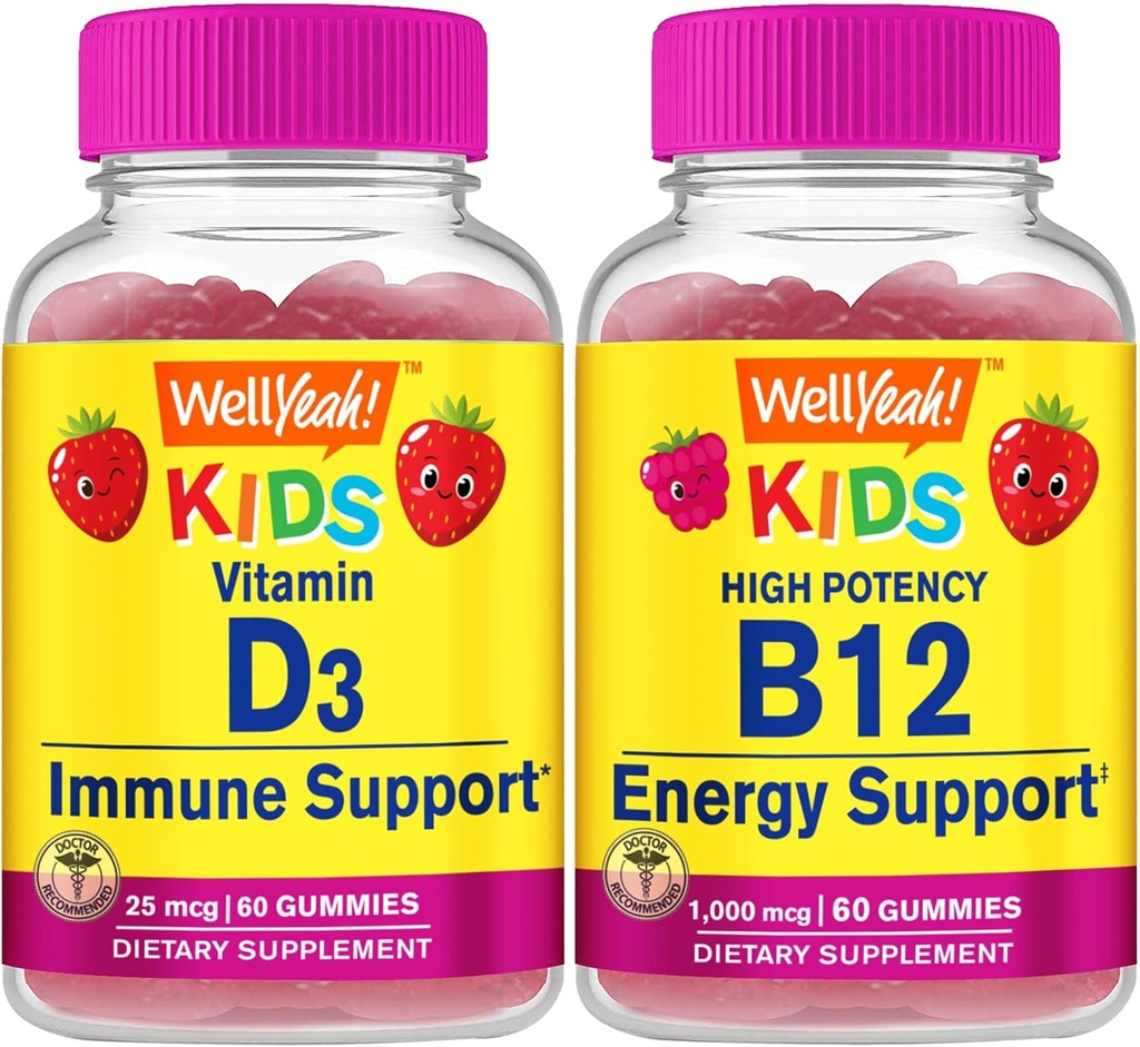 Eh bien oui Vitamine D3 Enfants + Vitamine B12 Enfants, Gommies Bundle - Grande dégustation, supplément de vitamine, sans gluten, sans OGM, gommy à croquer