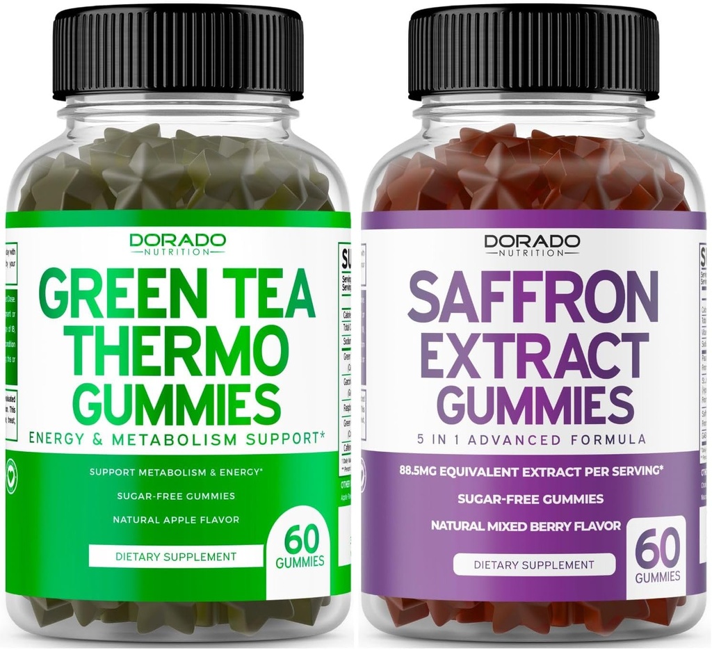 Green Tea Fat Burner (60 Count) Weight Loss Fat Burner Appetite Suppressant for Adults and Saffron Supplements (60 Gummies) Premium Sugar Free Gummy - 5 in 1 Advanced Formula - Vegan Safe & USA Made
